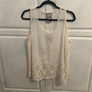 NWT.  JOHNNY WAS size M. sleeveless Cream cut out details too